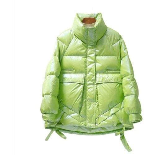 QingWen New Women Short Winter Korean Bright Color Down Jacket Stand-up Collar Loose Thin 90% White Duck Down Oversize Parkas