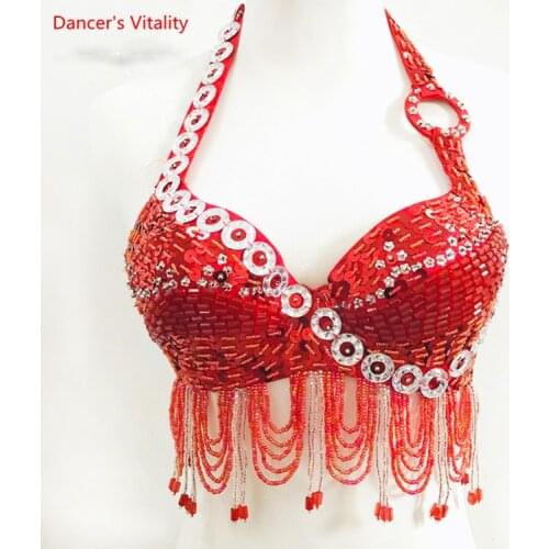 Womens Belly Dance Costume Bra Top Indian Eastern Dance Sequined Beaded Fringed Beaded Fringe Dance Competition Costume