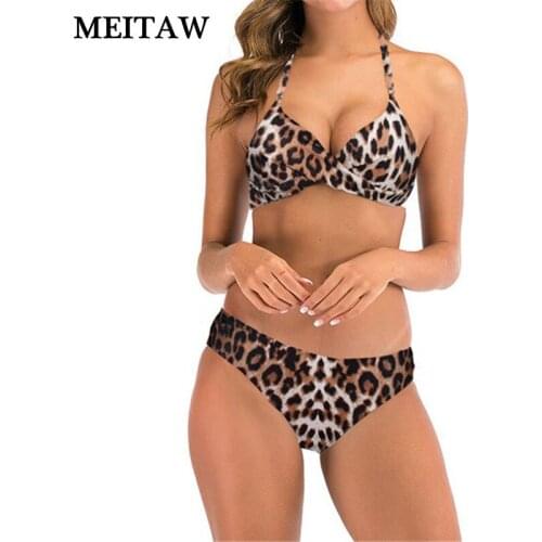 Women Summer Beach Wear Swimsuit Sexy Bandage Print Bikini Set Two Piece Swimwear 2020 Halter Bathing Suits