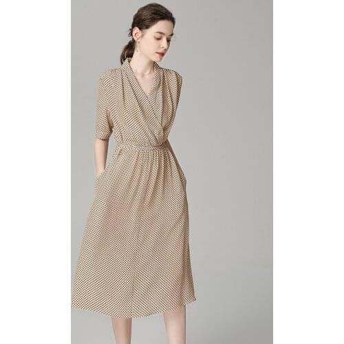 Beige Print Small Blak Dot Floral Silk Dresses Women Fashion 2021 Summer Long Casual Sexy Office Work Daily Dress Plus Size Slim