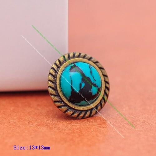 20pc 13mm Antique Brass Green Black Real Turquoise Beads Rivet Stud Fasteners Concho Rivetback For Leathercraft Belt Decor