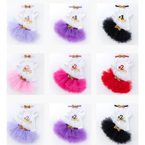 2 Year Girl Baby Birthday Dress First Birthday Girl Party Tutu Dress Toddler 3 Piece Infant Clothing New Born Romper Dress Gown