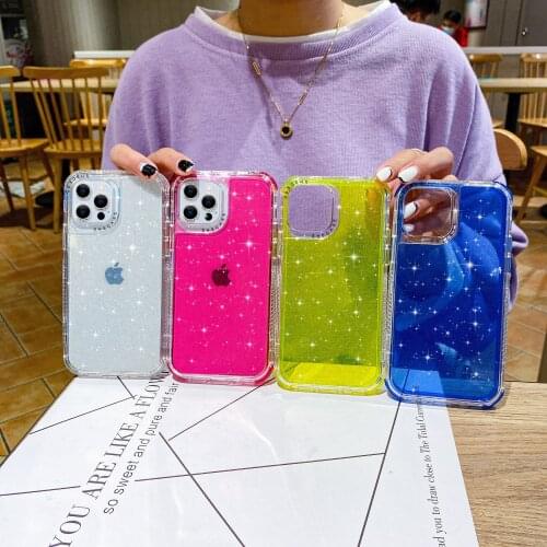 Shining Glitter Shockproof Bumper Phone Case For iPhone 12 11 Pro XR X XS Max 7 8 Plus 12 11 Pro Transparent Armor Back Cover