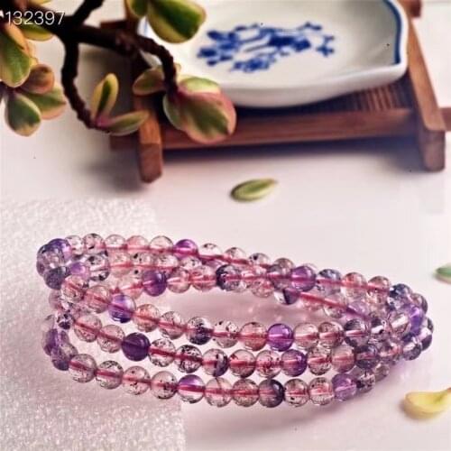 Natural Colorful Super Seven 7 Purple Rutilated Quartz 3 Laps Bracelet 5.6mm Clear Round Beads Crystal For Women Men AAAAAA