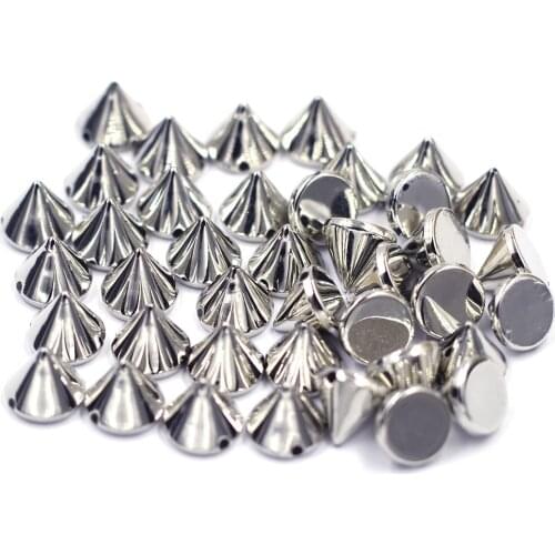 100Pcs Rivets Spike Studs Garment Acrylic Spacer Beads Plastic Cone Silver Tone For Dress Clothes Bag Hat Finding 10x8mm