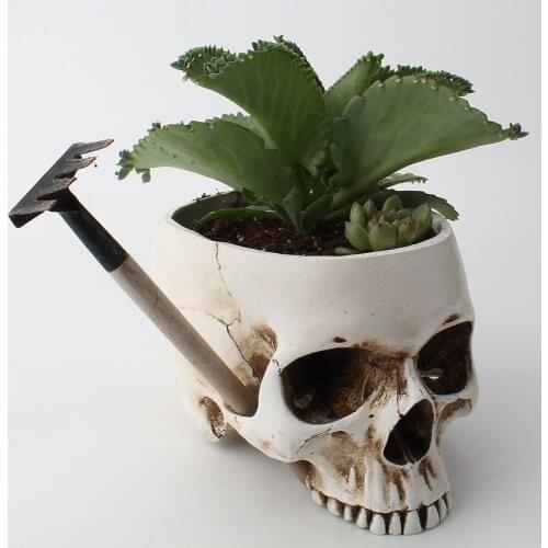 Skull Flower Pot Home Garden Decor Resin Succulents Planter Pot Office Desktop Decoration Ornaments Crafts Christmas Party Gift