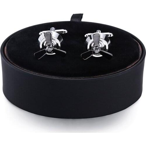 DY A set of high quality helicopter propeller Cufflinks black leather box Mens French Cufflinks box set free shipping