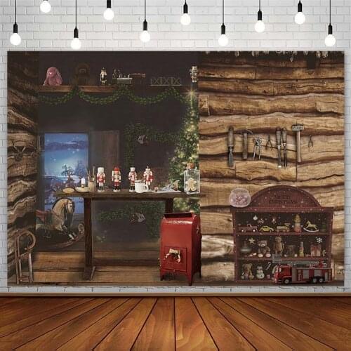 Christmas Tree Backdrops Winter Gift Shop Trojan Bokeh Toy Plank Tool Photography Background Photo Studio Decor Props Photozone