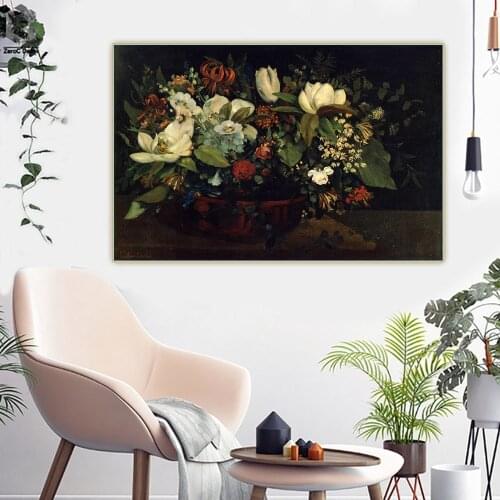 Citon Gustave Courbet《A basket of flowers》Canvas Art Oil Painting Artwork Poster Picture Backdrop Wall Decor Home Decoration