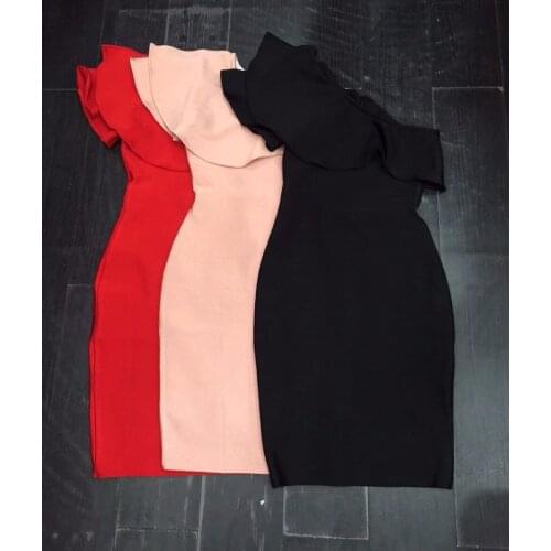 Trendy Elegant Ruffles Sexy One Shoulder Sleeveless Mini Wholesale Women Celebrity Party Bandage Dress