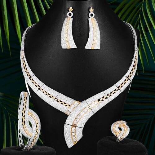 Blachette Fashion Luxury Geometric Naija Jewelry Set For Women Wedding Celebration African Cubic Zircon CZ Dubai Bridal Jewelry