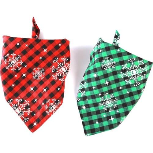 Christmas Fashion Pet Bandana Red Snow Plaid Reversible Puppy Collar Chihuahua Yorkie Scarf Blue Star Cotton Dog Collar Scarf