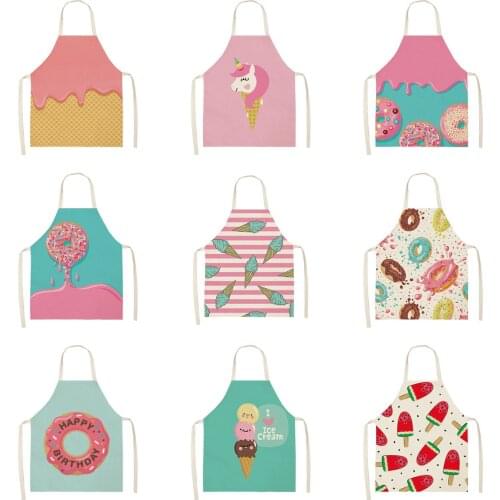 Ice Cream Series Sleeveless Kitchen Cotton Linen Fashion Apron Cooking Baking Barbecue Cafe Accessories Apron For Woman Men Kid