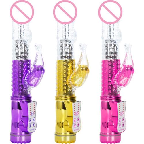 Powerful USB Rechargeable Rotating Massager Rabbit Vibrator Waterproof Anal Dildo G Spot Clitoris Stimulator Sex Toys for Woman