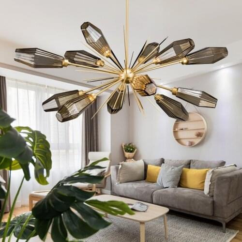 Novel Living room led chandelier retro polygon glass hanging lamp luxury / gold / restaurant bar showroom decorative lighting