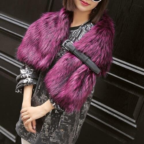 New faux raccoon fur shawl leather belt buckle scarf man-made fox fur big collar winter warm decor fashion fake fur pashmina