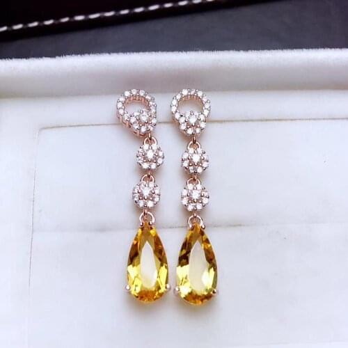New Coming Luxury100% Citrine Earring 925 Sterling Silver Fahshion 100% Natural and Real Citrine Earring