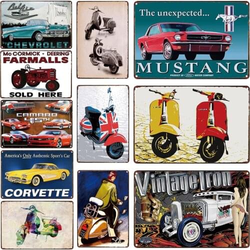 Tin Sign Decorative Plates Vintage Iron Vespa Motorcycle Shabby Chic Metal Painting Garage Wall Stickers