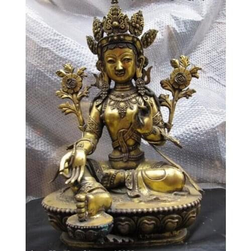Song voge gem S0623 23"Tibet Buddhism Bronze Copper gild Green Tara Kwan-yin Guan yin Buddha Statue