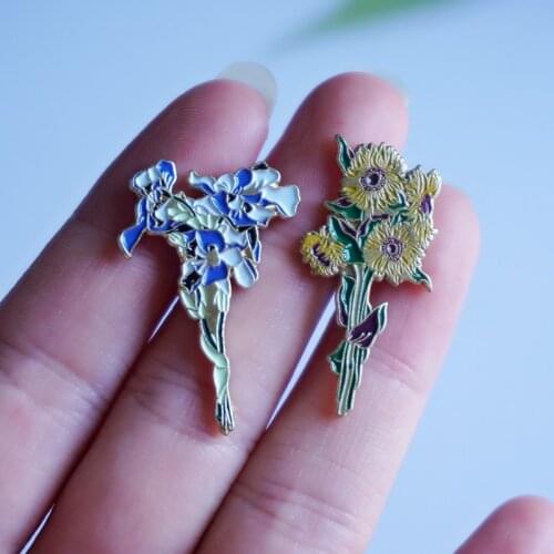 Sunflowers Iris Enamel Pins Woman Plant Bouquet Brooches Bag Clothes Mini Lapel Pin Badge Jewelry Gifts for Lover Girlfriend