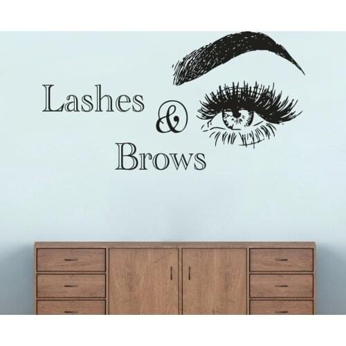 Lashes And Brow Vinyl Wall Sticker Beautiful Eyes Window Decal For Beauty Salon Removable Make Up Studio Wall Decor AZ115