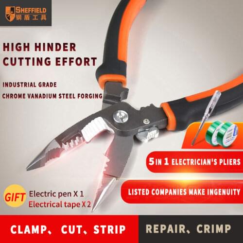SHEFFIELD S035057 8 inches 5 in 1 Pliers Multifunctional electrician needle nose pliers Wire Stripping Cutter Crimping pliers