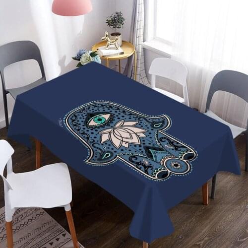 Tablecloth Evil Eye Hamsa Pattern Waterproof Coffee Table Cloth Oxford Fabric Table Cover Wedding Decoration Picnic Blanket