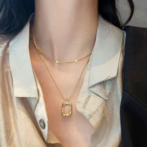 SRCOI Vintage Geometric Double-Layer Stacking Clavicle Necklace Simple Snake Bone Chain Women Temperament Jewelry Accessories