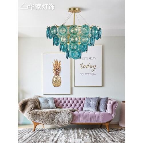 Bedroom American Light Luxury Creative Personality Design Simple Postmodern Blue Glass Sheet Living Room Ceiling Lamp