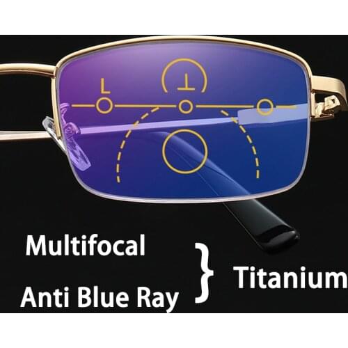 Titanium Progressive Reading Glasses Multifocal Flexible Near Far Anti Blue Light Presbyopic Glasses Lightweight Half Rim black