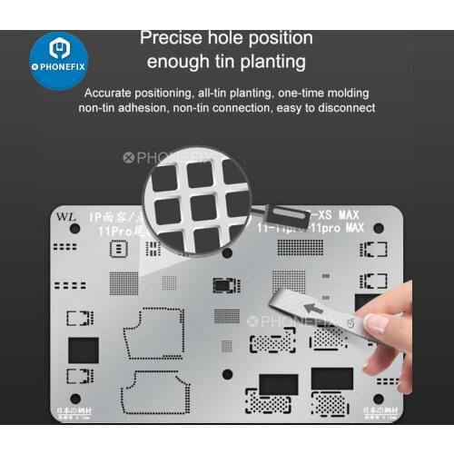 WL Steel Mesh BGA Reballing Stencil for IPhone X-11PRO MAX Face ID / dot Matrix / original Color / tail Plug Small Plate Tinned