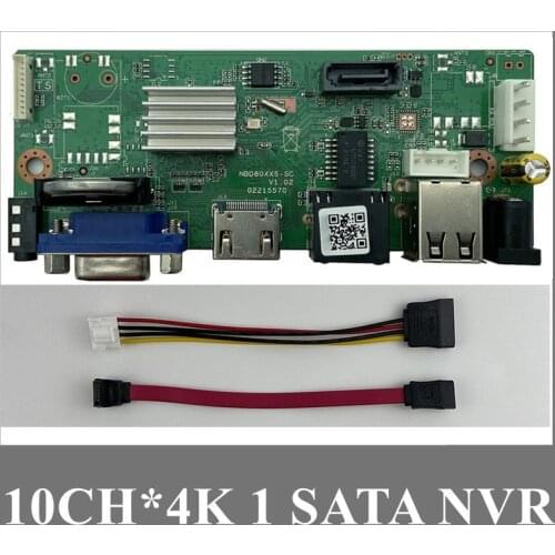 10CH*4K H.265 NVR Network Digital Video Recorder Board IP Camera VMS XMEYE HDMI Motion Detection 1 SATA Cable Onvif P2P Max 12TB