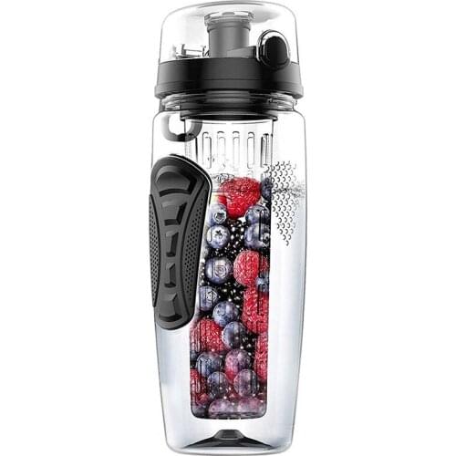 XSXS--1000ml/32oz Fruit Infusing Infuser Water Bottle Plastic Sports Detox Health black
