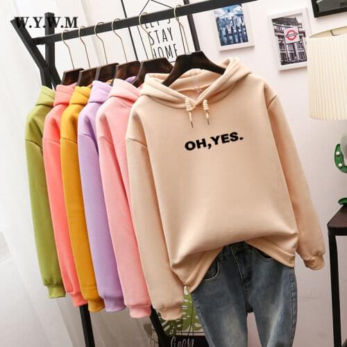 WYWM Warm Fleece Women Sweatshirt Harajuku Letter Printed Ladies Hoodies Vintage Oversized Pullovers Casual Girl Hooded Tops