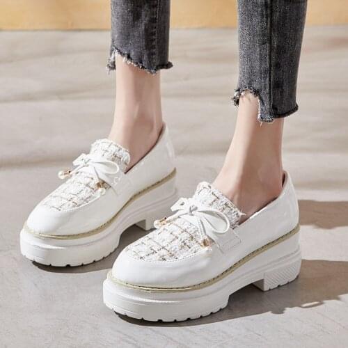 Female Fashion Butterfly Knot Wedges Platform Flats Women Plaid Vintage Casual Shoes Woman Round Toe Casual Shoes