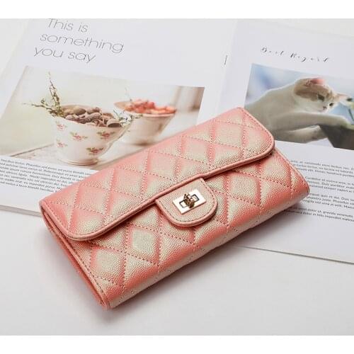 San Maries Womens High Quality Leather Wallet Clutch Bag Cowhide Coin Purse Long Caviar Card Bag Ball Pattern Purses And Wallets