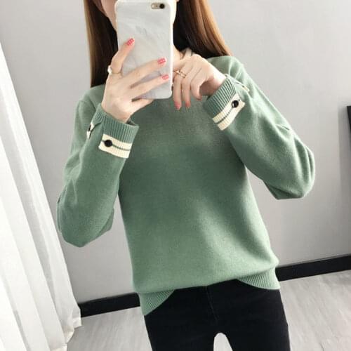 2021 Womens Spring and Autumn New Pure Color Knitted Sweater Pullover Loose Top Ladies Long Sleeve Warm Sweater