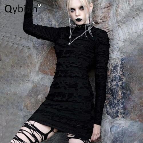2021 Harajuku Slim Dress Women Hole Hollow Out Sexy Black Dress Long Sleeve High Waist Clothes For Women Gothic Casual Dress