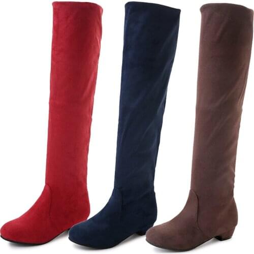 Winter Over The Knee Boots Women Autumn New Casual Round Head Suede Non Slip High Tube Furry Blue Long Boot Woman