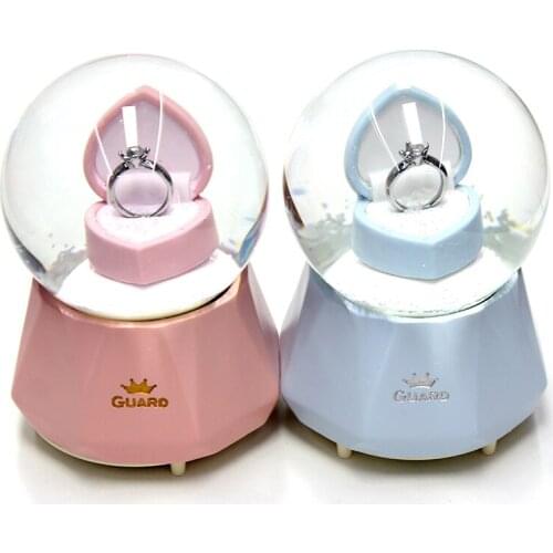 1PC 100# High Quality Music Box Creative Ring Crystal Ball with Snowflake Rotating Snow Globe Light Music Box