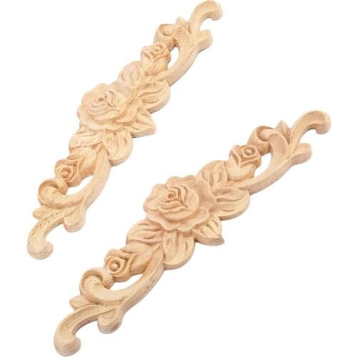 1Pc Woodcarving Decal Corner Long Onlay Applique Frame Unpainted Door Furniture Wooden Figurines Craft