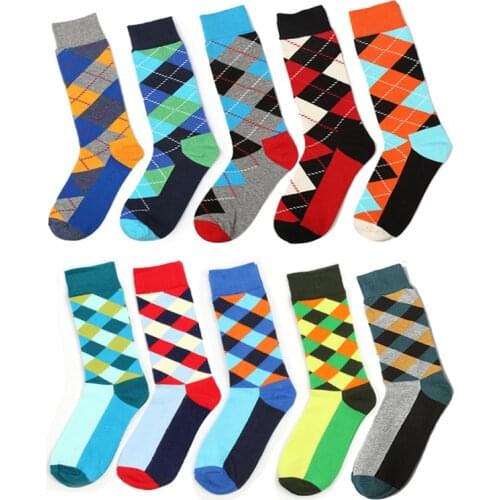 10/5pairs High High Quality Cotton Blends Socks Sets for Men Summer Autumn Colorful Non Slip Art Print Business Long Sox