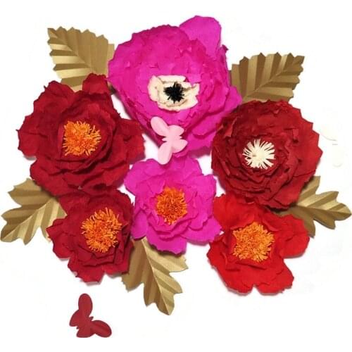 2018 Giant Crepe Paper Flowers 5PCS + Leaves 5 + Butterflies 3 Wedding Backdrop Decor Baby Nursery Windows Display Customized