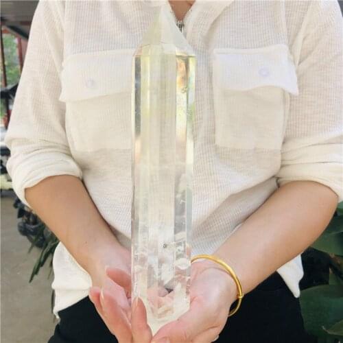 23cm White fused quartz crystal point healing obelisk hexagonal wand Aura gift for friends and family to promote natural health