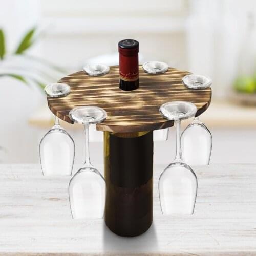 40# Wooden Wine Bottle Holder Wood Wine Rack Outdoor Holiday Party Wine Glass Hanging Holder Multi-compartment Organizador