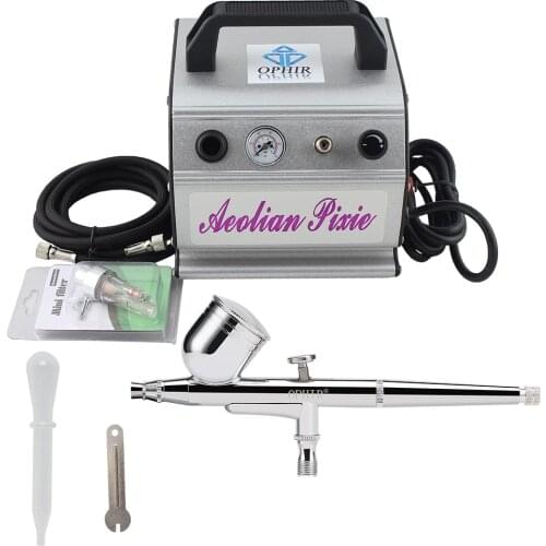 OPHIR Pro Airbrush Compressor Kit Dual Action Airbrush Set for Cake Decorating Nail Art Model Toy Paint Body Tattoo_AC088+AC004A
