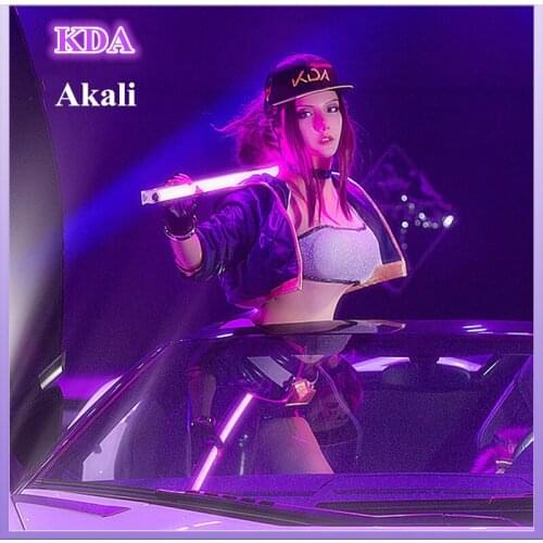 Anime! LOL KDA Akali The Rogue Assassin Battle Suit Sexy Uniform Cosplay Costume Halloween Outfit For Women Free Shipping