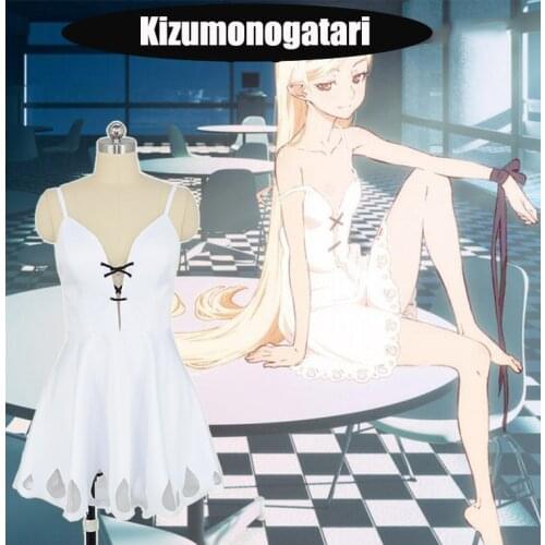 Anime! Kizumonogatari Oshino Shinobu Lovely White Dress Sexy Uniform Cosplay Costume Any Size Free Shipping