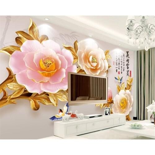 Beibehang Custom personality 3d wallpaper 3D stereo relief classic Peony new Chinese TV backdrop papel de parede papier peint