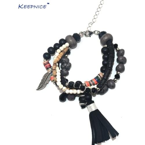 Bohemia jewelry friendship bracelets tassel charm bracelets black beads bangle bracelets Beads Bracelets